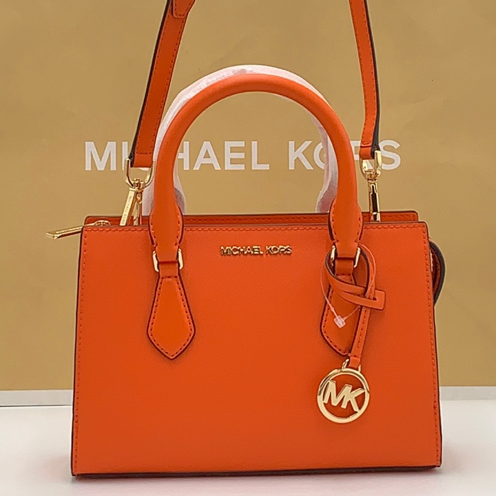 MICHAEL KORS SHEILA SMALL CENTER ZIP SATCHEL/CROSSBODY POPPY COLOR